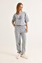 Print Detailed Short Sleeve Tracksuit Suit Gray - 3