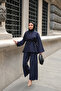 Women's Basic Linen Suit Navy Blue - 2