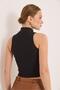 Zipper Detailed Ribbed Stylish Knitted Blouse Black - 2