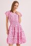 V-Neck Waist Gimped Lace Detailed Woven Dress Pink - 3