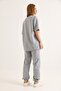 Print Detailed Short Sleeve Tracksuit Suit Gray - 2