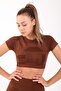 Slimfit Women's Crew Neck Sepia Crop Top - 3