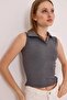 Zero Sleeve Polo Neck Basic Knitted Camisole Blouse Smoked - 3