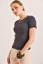 Round Neck Chain Detailed Knitted Camisole Blouse Smoked - 4