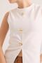 Crew Neck Gold Buttoned Ottoman Corded Blouse White - 2