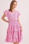 V-Neck Waist Gimped Lace Detailed Woven Dress Pink - 5
