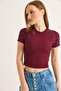 Regular Stone Detailed Ottoman Crop Blouse Claret Red - 3