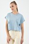 Regular Women's Crew Neck Foggy Blue Crop Top - 3