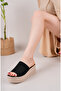 Black Women's High Heeled Straw Slippers - 2