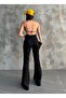 Flared Leg Denim Fabric High Waist Trousers Large Oversize - 3