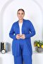 Plus Size Women's - Cobalt Blue Viscose Long Cardigan and Elastic Waist Pants Set 65N38327 - 7