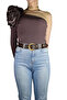 100% Genuine Leather, Women's Dark Brown Jeans with Gold Buckle, Sports Belt 4 Cm=an-byn-24 - 2