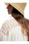 Lace-Up Round Neck Long Balloon Sleeve Crochet Detailed Blouse with Pearls - 4