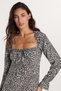 Women's Standard Fit Long Sleeve Lacing Detail Square Neck Print Dress - 2