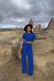 Women's Cobalt Blue Crop Wide Leg Pants Bottom Top Set