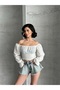 WHITE MADONNA COLLAR BALLOON SLEEVE STYLISH CREPE BLUZ - 3