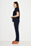 Polo Collar Navy Blue Women's Medical Uniform Scrubs - 8