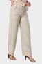 Women's Cream Belted Elastic Waist Palazzo Linen Trousers - 3