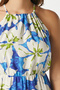 Women's Maria Blue Floral Elastic Waist Viscose Dress - 6
