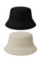 Double Layer Summer Fabric Bucket Hat, Men's and Women's Plain Fisherman Bucket Hat, Unisex Black-Cream