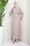 Belted Hidden Placket Abaya Mink HM2178 - 5