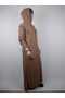 Women's Caramel Buttoned Hooded Long Sleeve Double Pocket Long Seasonal Cap Overcoat - 3