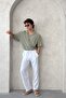Men's Elastic Waist Baggy Fit Linen Trousers - 6