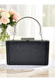 Black Silver Detailed Imported Kumsim Metal Handle Women's Evening Dress Bag That Doesn'T Shed Glitter - 2