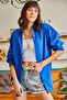 Women's Cobalt Blue Hidden Placket Oversize Poplin Shirt GML-19000867 - 3