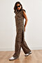 Women's Beige Leopard Padded Tunic Palazzo Trousers Leopard Set Tkm-19000336 - 5