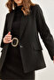 Women's Black Single Button Lined Pocket Flap Premium Blazer Jacket Ckt- 19000395 - 8