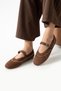 Daily Women's Tan Suede Ballerina Ballerina Strap Rubber Buckle Studded Metal Ring Detailed Lightweight Shoes 305 - 2