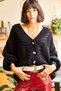Women's Black Thick Hair Braided Knitwear Cardigan HRK-19000082 - 5