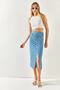 Women's Daisy Indigo Gathered Front Slit Knitted Skirt ETK-19000202 - 7