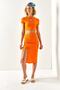 Women's Orange Top Crop Blouse Bottom Asymmetrical Slit Suit TKM-19000220 - 2