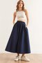 Women's Navy Blue Elastic Waist Parachute Bell Skirt Etk- 19000280