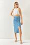 Women's Daisy Indigo Gathered Front Slit Knitted Skirt ETK-19000202 - 3