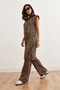 Women's Beige Leopard Padded Tunic Palazzo Trousers Leopard Set Tkm-19000336 - 6