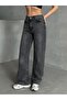 WOMEN'S BLACK SNOW-WASH WIDE-LEG JEANS DENIM PANTS - 4