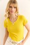 Women Yellow V Metal Detail Flexible Cotton Blouse Blz-19002921 - 5