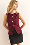 Women's Burgundy Button Detailed Corded Blouse Blz-19002909