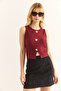 Women's Burgundy Gold Buttoned Corded Crop Blouse Blz-19002957 - 2