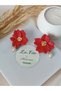 Red Flower Earrings Polymer Clay Steel Women Earrings Pearl Detail