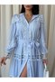 Women's Baby Blue Soft Textured Crepe Fabric Lined Lace Detailed Long Dress Njjennyelb2 - 2
