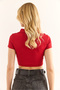 Women's Red Polo Neck Lacing Detailed Polyviscon Crop Blouse Blz-19002960 - 6