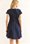 Women's Navy Blue Back Zipper Piece Bell Denim Dress Elb-19002400 - 7