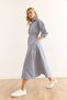 Women's Navy Blue Elastic Waist Pocket Maxi Shirt Dress Elb-19002398 - 5