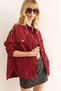 Women's Burgundy Cotton Gabardine Jacket with Shoulder and Back Embroidery Detail CKT-19000430