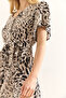 Women Leopard Black V Neck Belted Woven Mini Shirt Dress Elb-19002380 - 5