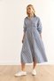 Women's Navy Blue Elastic Waist Pocket Maxi Shirt Dress Elb-19002398 - 6